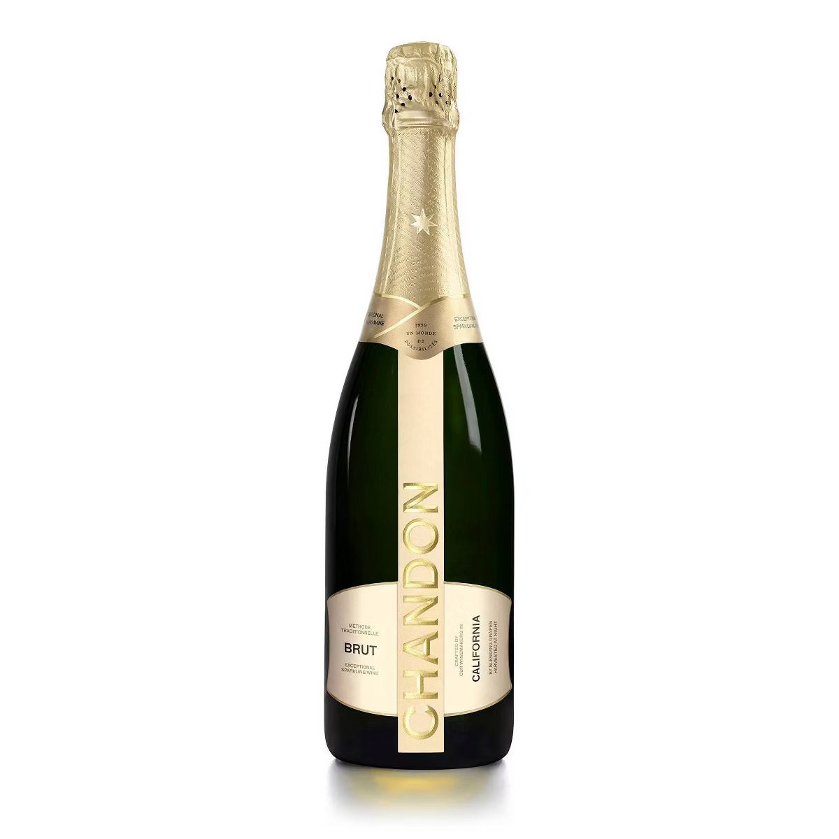 Chandon sparkling wine bottle on a white background