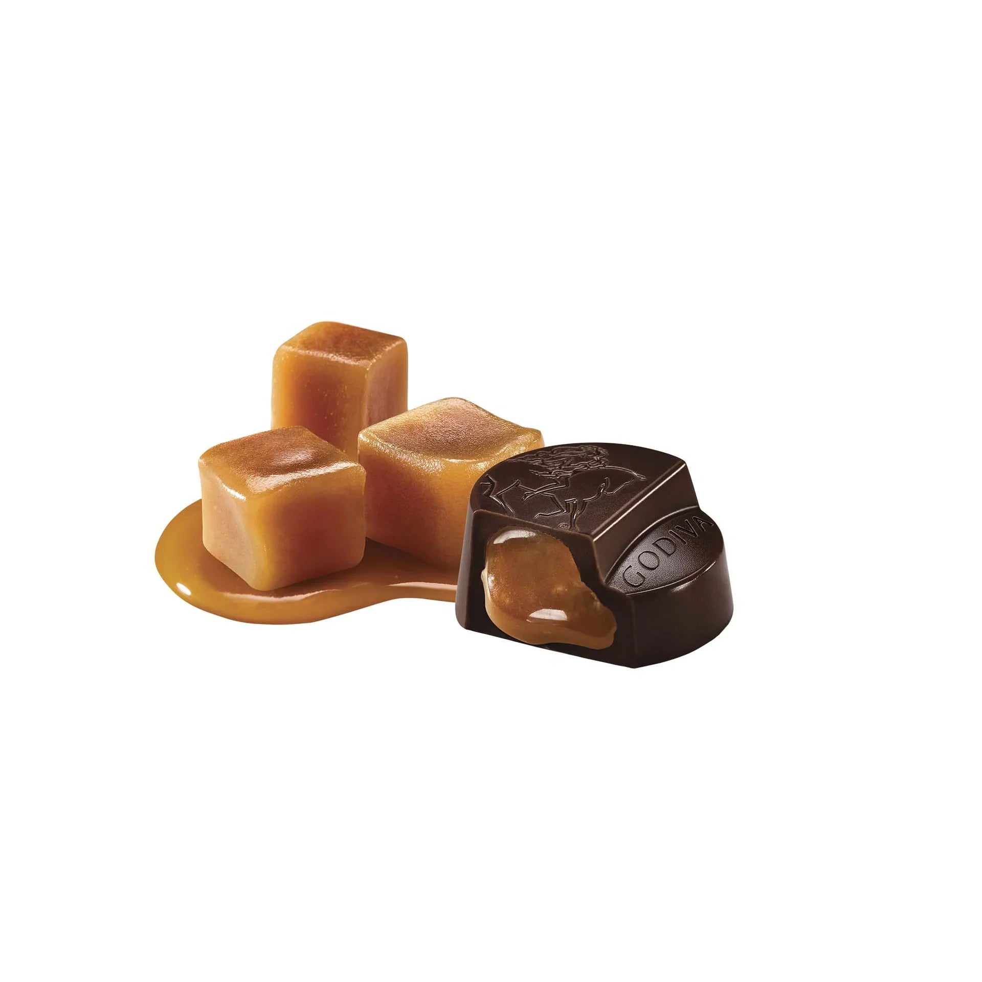 Chocolate and caramel candies on a white background