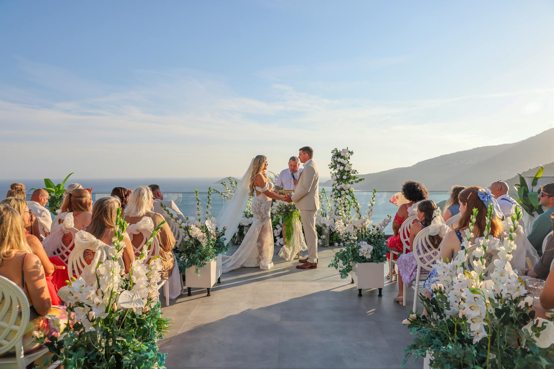 Wedding ceremony on a scenic rooftop with ocean view